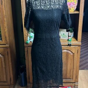 Black Lace Midi Dress - Women's Elegant Cocktail Dress
